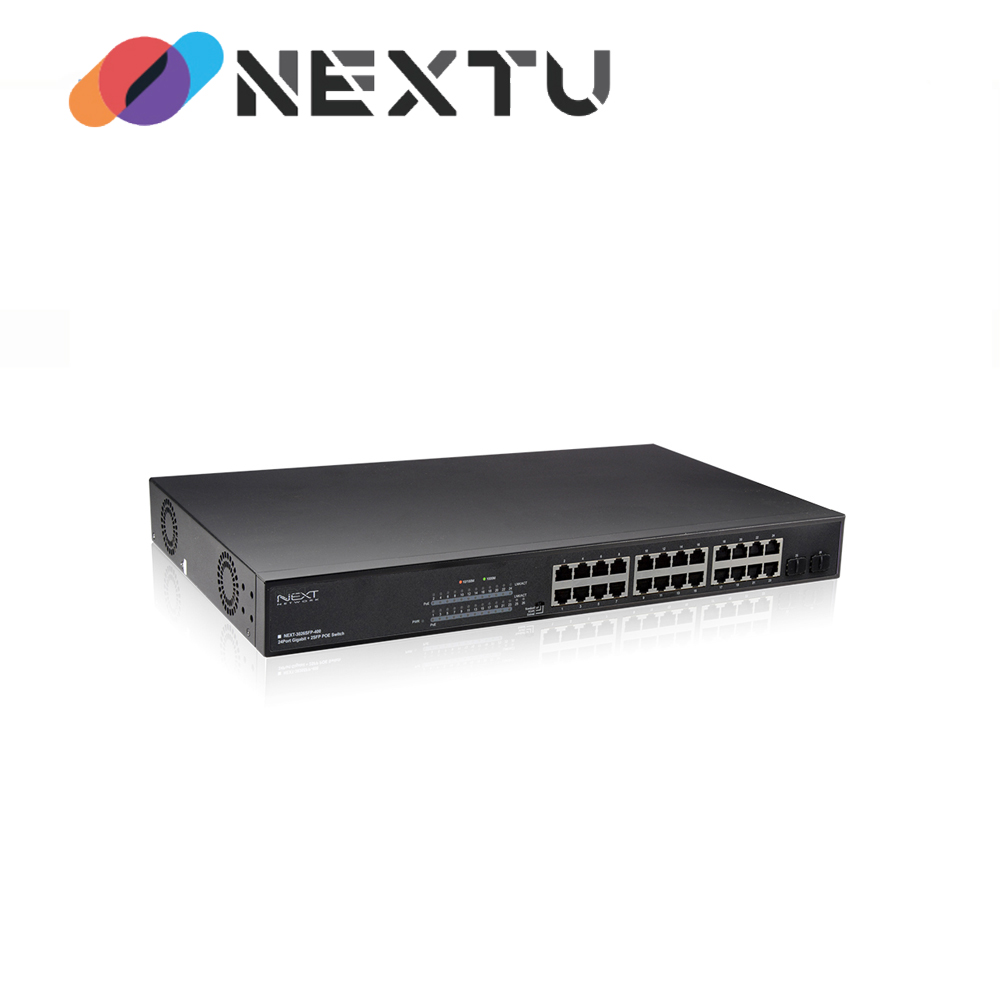 NEXT-POE3026SFP-400 24포트 10/100/1000M POE스위치, POE+, 2SFP, 802.3af/at 400W